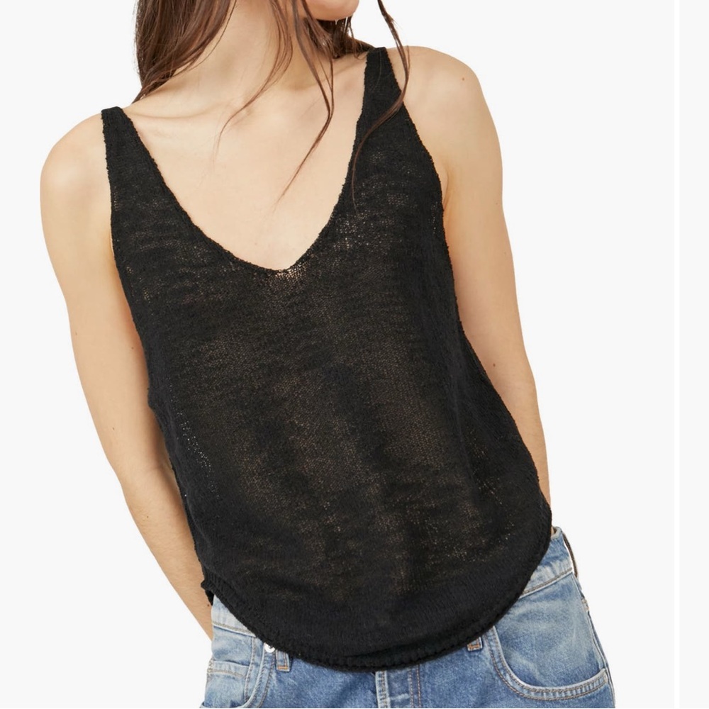 FP Beach Boucle Essential Black Sheer Knit Tank Top Medium